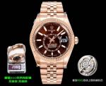 AR Factory Rolex Sky-Dweller 42mm 9002 Movement Brown Face Rose Gold Jubilee Band Watch